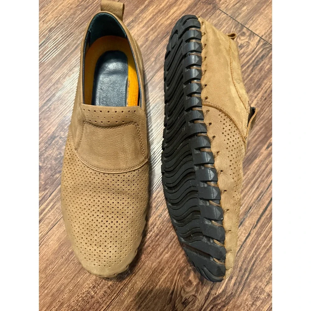 Paul Branco Genuine‎ Leather Tan Perforated Moccasin Slip On Loafers Size 43